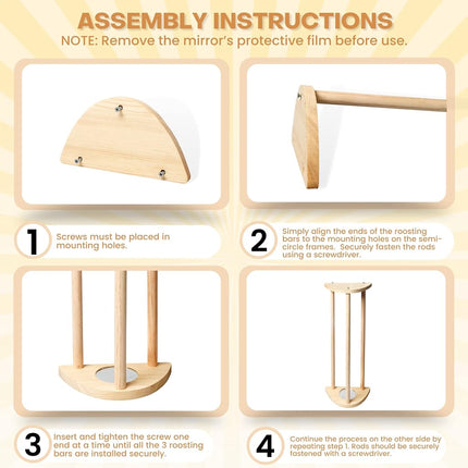 TonGass 16" Extra Long Chicken Perch - Freestanding Roosting Bar for Baby Chicks with Built-in Mirrors for Entertainment - Durable Polished Bamboo Roosting Bar - 15 3/4 x 6 5/8 x 3 1/2"