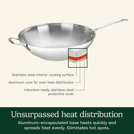 Wok 35 cm Cuisinart, avec poignée d'appoint et couvercle en verre, acier inoxydable Chef's Classic, 726-38H