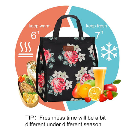 Lunch Bags for Women Insulated Reusable Lunch Tote with Internal Pocket, Lunch Tote Bag for Work (Flower)
