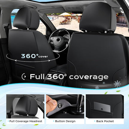 Coverado Seat Covers Full Set, 5 Seats Universal Seat Covers for Cars, Waterproof Breathable Faux Leather and Woven-Fabric Seat Cushions for Front and Rear, Auto Interiors for Most Vehicles-Black