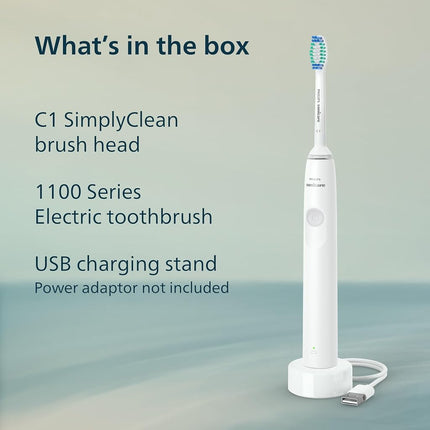 Philips Sonicare 1100 Rechargeable Electric Toothbrush, 1 Brush Head, White