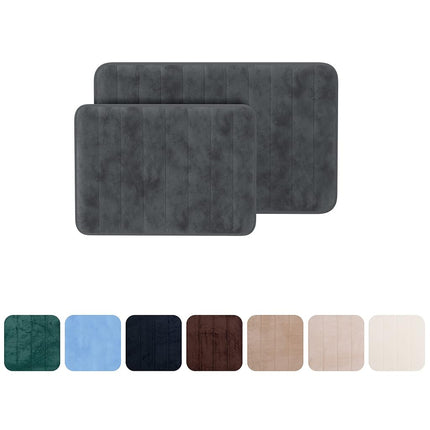 Bedford Home 2 Piece Memory Foam Striped Bath Mat Set Platinum