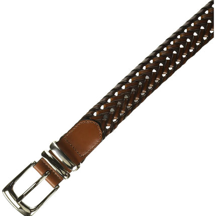 Perry Ellis Men's Portfolio Braided Belt with Leather (Sizes 30-54 Inches), Brown, 46