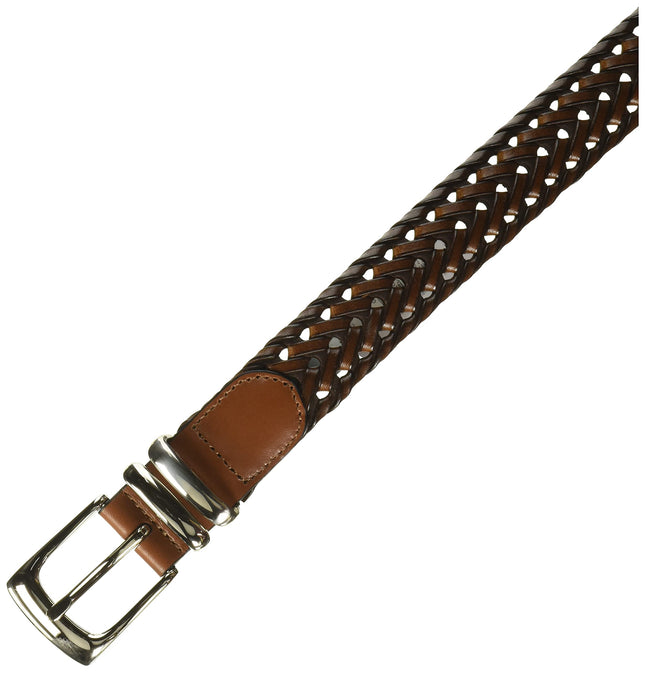 Perry Ellis Men's Portfolio Braided Belt with Leather (Sizes 30-54 Inches), Brown, 46