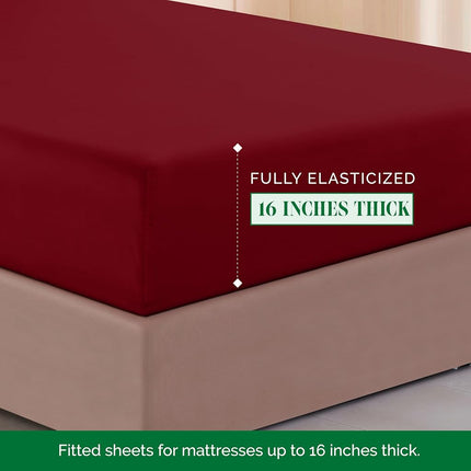 Elegant Comfort Luxurious 1500 Premium Hotel Quality Microfiber Three Line Embroidered Softest 4-Piece Bed Sheet Set, Wrinkle and Fade Resistant, Queen, Burgundy