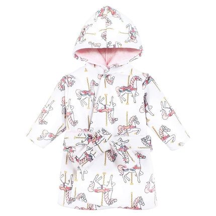 Hudson Baby Infant Girls Mink with Faux Fur Lining Pool and Beach Robe Cover-ups, Carousel Horse, 18-24 Months
