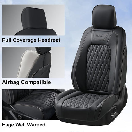 Fundas de asiento de cuero Coverado, juego completo, aptas para Ford F150 F250 F350 F450, fundas de asiento impermeables para Ford F150, aptas para F150 2015-2025 y F250 F350 F450 2017-2025 (Negro)
