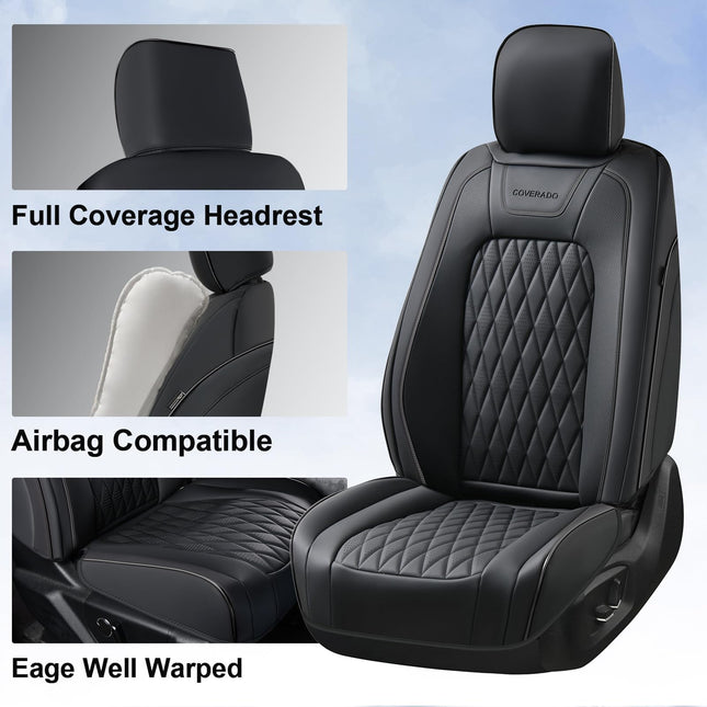 Housses de siège avant Coverado pour camion Ford F150 F250 F350 F450, housse de coussin de siège auto étanche compatible avec F150 2015-2025 et F250 F350 F450 2017-2025 (Noir)