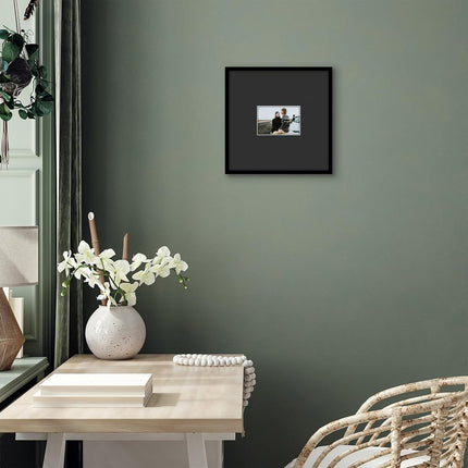 Americanflat 14x14 Picture Frame with Polished Plexiglass - Use as 4x6 Frame with Black Mat or Display 14x14 Photo Without Mat - Streamline Collection - Thin Border Square Frames for Wall - Black
