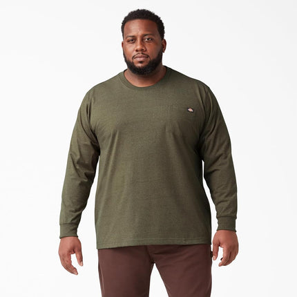 Camiseta de trabajo de cuello redondo de manga larga Dickies para hombre, peso pesado, verde militar teñido individual, XXL
