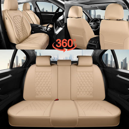 Coverado Rear Seat Covers, Soft Waterproof Faux Leather Rear Protectors for Sedan SUV Truck, Minimalist Comfortable Anti-Stain Interior – Beige