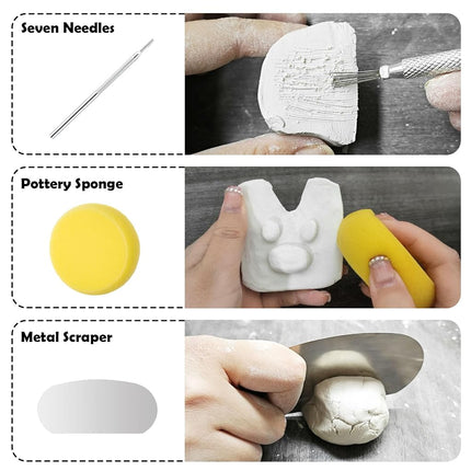 EIGTWEN 100ml Air Dry Clay Glaze and 29pcs Clay tools kit, Matte Clay Varnish Protects Clay from Surface Wear, Pottery Tools Can be Used for Stippling, Carving, Molding, and Shaping Clay Crafts(Matte)