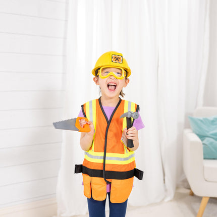 Melissa & Doug Disfraz de trabajador de la construcción, juguetes para juegos de rol, disfraz para niños y niñas, disfraces de constructor, ropa para disfrazarse para niños o niñas, regalos de juego de imitación para edades de 3 a 6 años