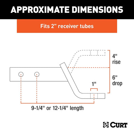 CURT 45240 Dual Length Trailer Hitch Ball Mount, 9-1/4-Inch or 12-1/4-Inch Length, Fits 2-Inch Receiver, 7,500 lbs, 1-Inch Hole, 6-Inch Drop