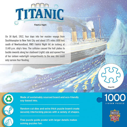 MasterPieces 1000 Piece Jigsaw Puzzle for Adults, Family, or Youth - Titanic Fateful Night - 19.25"x26.75" - Historical Theme, Eco-Friendly, Bonus Poster, Ages 14+