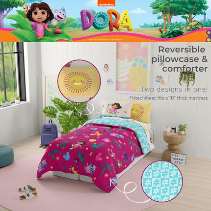 Franco Comforter and Sheet Set with Sham, Microfiber, Dora The Explorer, 5 Piece Twin Size
