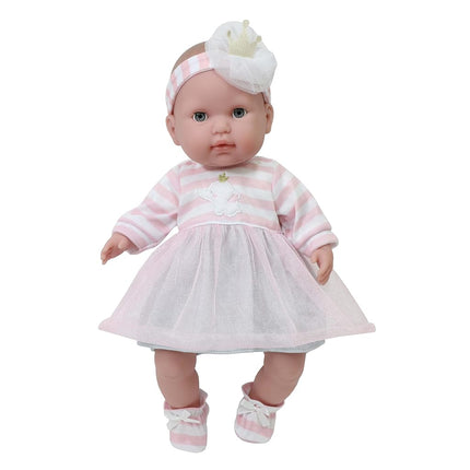 JC Toys - Clothes Set for Dolls from 36 to 45 cm, Pink Dress with Tulle Skirt, Shorts, Headband and Peucos, Grey, Pink and White, Extra Outfit Designed in Spain by Berenguer, +2 Years
