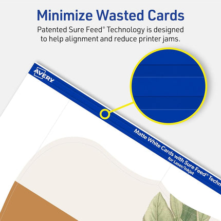 Avery Printable Rectangle Cards, Flourished Edges, Sure Feed Technology, 6" x 9", Matte White Cardstock, Print-to-the-Edge, Laser/Inkjet, 50 Total, Great for Postcards and Thank You Cards