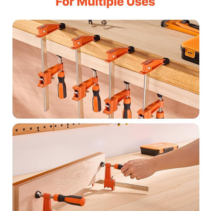 VEVOR Bar Clamps for Woodworking, 2-Pack 15.24 cm and 2-Pack 30.48 cm, Lockable F-Clamp with 272 kg Load Limit, 63.5 mm Depth, Cast Iron and Carbon Steel, Wood Clamps for Woodworking Metal Working