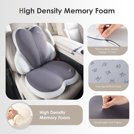 Coussin de siège de voiture et support dorsal FLORICH pour voiture, coussins de chaise de bureau ultra-épais en mousse à mémoire de forme avec oreiller de soutien lombaire pour le soulagement de la sciatique, des douleurs dorsales et du coccyx (gris)