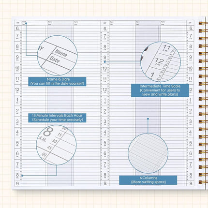 Maitys 2026-2027 Large 6 Column Salon Appointment Book for Hairstylist Spa Business, Hourly Planner 15 Minute Interval, 200 Pages Undated 6 Am 9 Pm Spiral Bound Checklist Planner(Beige, Minimalist)