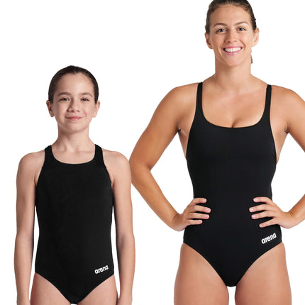 ARENA Women's Swim Pro Open Back One Piece Solid Team Athletic Training Swimsuit, Black/White, 20