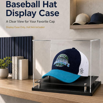 Clear hat Display case for Baseball,Acrylic Cap Holder Stand for Baseball, Football or Snapback Caps,Mini Helmet.Baseball Cap Display case with Metal feet Base