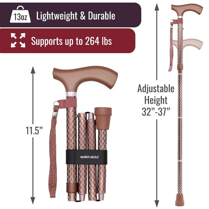 Bâton de marche pliant et réglable Switch Stick en or rose de luxe gravé