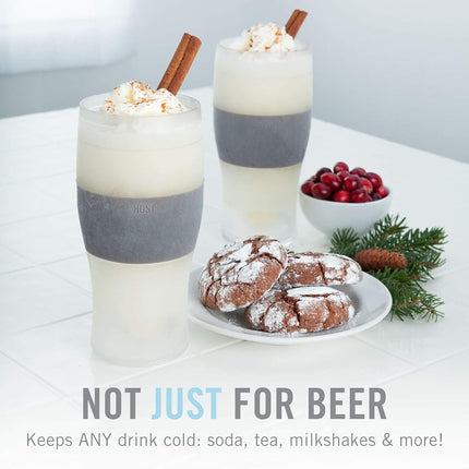 Host Freeze Beer Glasses, 16 ounce Freezer Gel Chiller Double Wall Plastic Frozen U.S. Pint (473ml / .83 UK Pint) Glass, Set of 2 - Grey (3309)