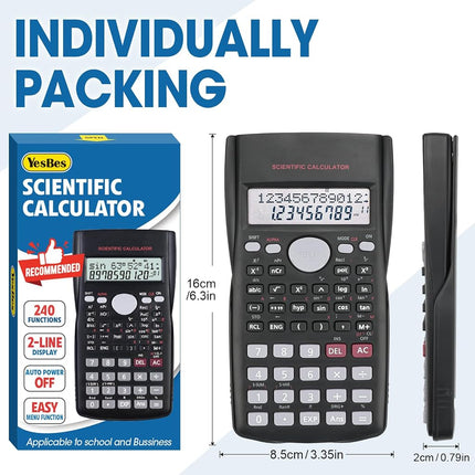 16 Pack Scientific Calculators, 2-Line Large Screen Display 240 Functions Scientific Calculators for Students, Math Algebra Fraction Calculator for High School College School