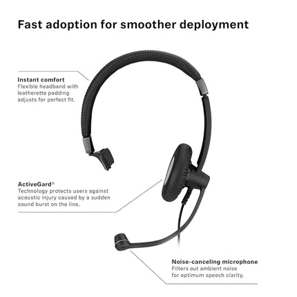 Samsung SC 45 USB MS (507083) - Single-Sided Business Headset | for Skype for Business, Mobile Phone, Tablet, Softphone, and PC | HD Sound & Noise-Cancelling Microphone (Black)