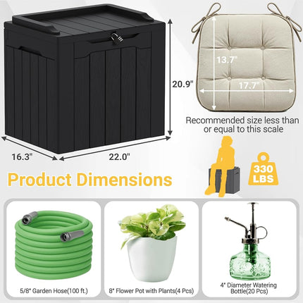 Greesum Coffre de rangement extérieur en résine de 117 L pour meubles de patio, outils de jardin, fournitures de piscine, résistant aux intempéries et aux UV, verrouillable, noir foncé