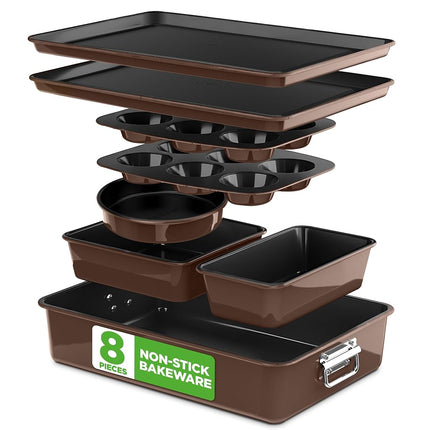 NutriChef 8-Piece Bakeware Set | Stackable Nonstic