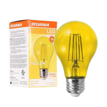 Sylvania LED Yellow Glass Filament A19 Light Bulb, Dimmable, Efficient 4.5W, E26 Medium Base, 1 Pack