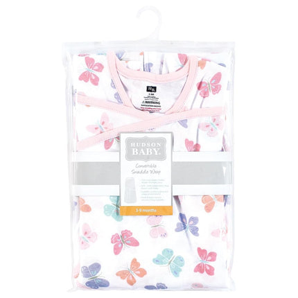 Hudson Baby Unisex Baby Convertible Swaddle Sleep Sack, Pastel Butterfly, 0-3 Months