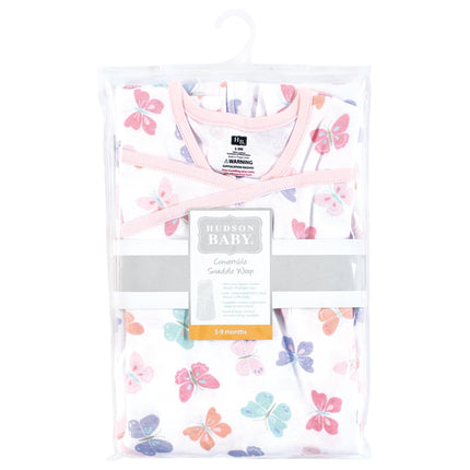Hudson Baby Unisex Baby Convertible Swaddle Sleep Sack, Pastel Butterfly, 0-3 Months