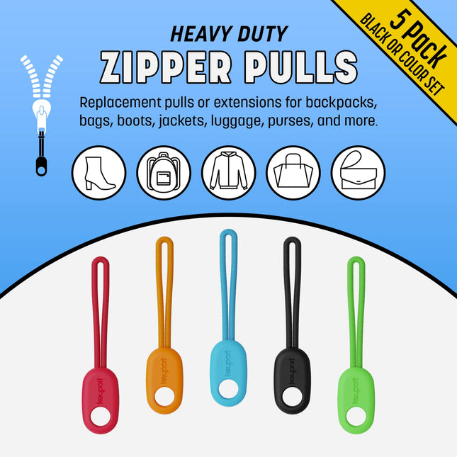 Keyport ParaPull 5-Pack (Colors) - Premium Nylon Paracord Zipper Pulls - Heavy Duty Mini Cord Replacement for Backpacks, Bags, Boots, Jackets, Purses & More - Universal Zipper Extender - EDC Lanyard