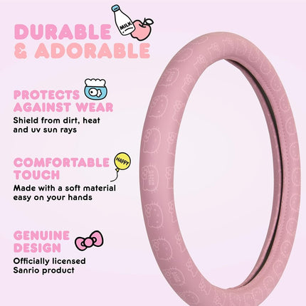 Sanrio Hello Kitty Pink Car Steering Wheel Cover, Universal Fit Cute Car Accessories for Women Styli