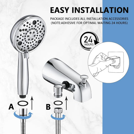 Sperwoesy Slip-on Bath Spout with Diverter High Pressure 8 Settings Handheld Shower All Metal Bathtub Faucet with Sprayer Chrome