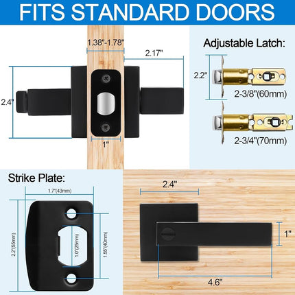 Hasmikit 5 Pack Matte Black Door Handles Privacy Door Levers, Heavy Duty Bed and Bath Door Locks Interior Door Knobs, Reversible Keyless Flat Levers with Square Rosette