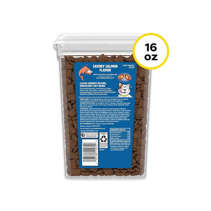 TEMPTATIONS Classic Crunchy and Soft Cat Treats Savory Salmon Flavor, 16 oz. Tub