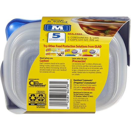 Glad Food Storage Containers - Soup and Salad Container - 24 Ounce - 5 Containers