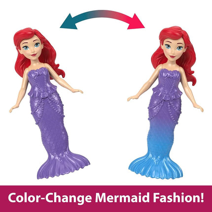 Mattel Disney Princess Ariel's Land & Sea Castle, Includes Ariel Doll with Red Hair and Colour-Changing Mermaid Fin, Flounder Pet, Pool, 10 Doll Accessories, Toys for Ages 3 and Up, Playset, HLW95