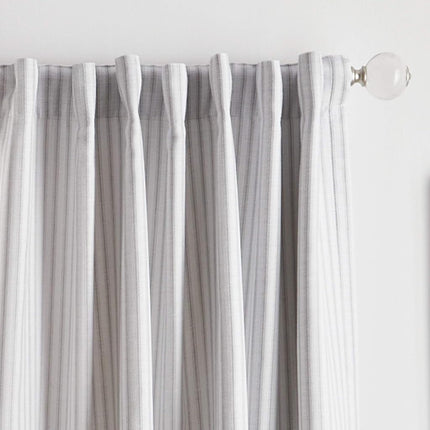 Martha Stewart Ticking Stripe Blackout Lining Rod Pocket/Back Tab Window Curtain Panel Pair, 84", White/Grey