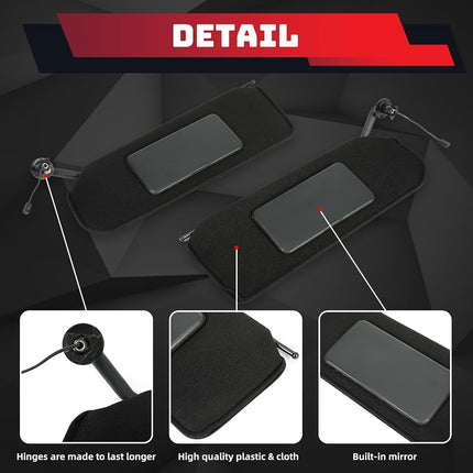 HECASA Sun Visor Compatible with 1997-2004 Chevrolet Corvette C5 Replacement for 10442033 10442034 Sunstrip for Car Sun Shades with LED Lights Black