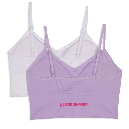 Maidenform Girl's Ruched Longline Bra Bralette, paquete de 2, Delta Lavender/White, mediano