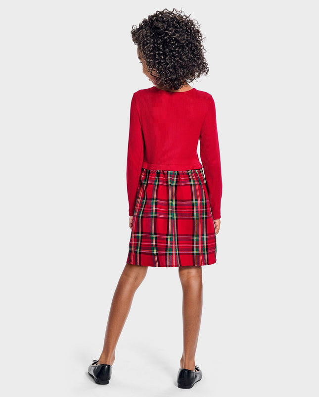 The Children's Place Girls' Long Sleeve Everyday Dress, Classic Red Plaid, X-Small
