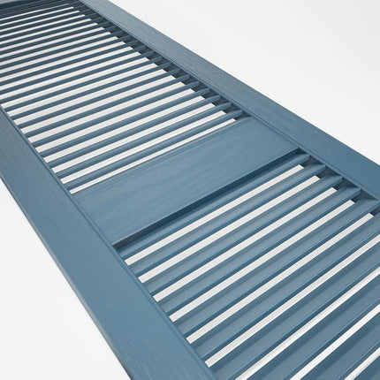 Mid America 00011467036 Standard Size Cathedral Top Center Mullion, Open Louver Shutter (Per Pair), 14 1/2"W x 67"H, Classic Blue