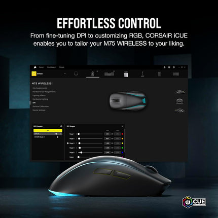 Corsair M75 Wireless RGB Lightweight FPS Gaming Mouse � 26,000 DPI � Swappable Side Buttons � iCUE Compatible � PC � Black