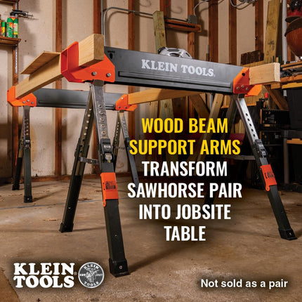 Klein Tools 66188 Folding Saw Horse, 2x4 Support Arms, 26-Inch to 32-Inch Adjustable Height, Heavy Duty Jobsite Table, 1-Pack